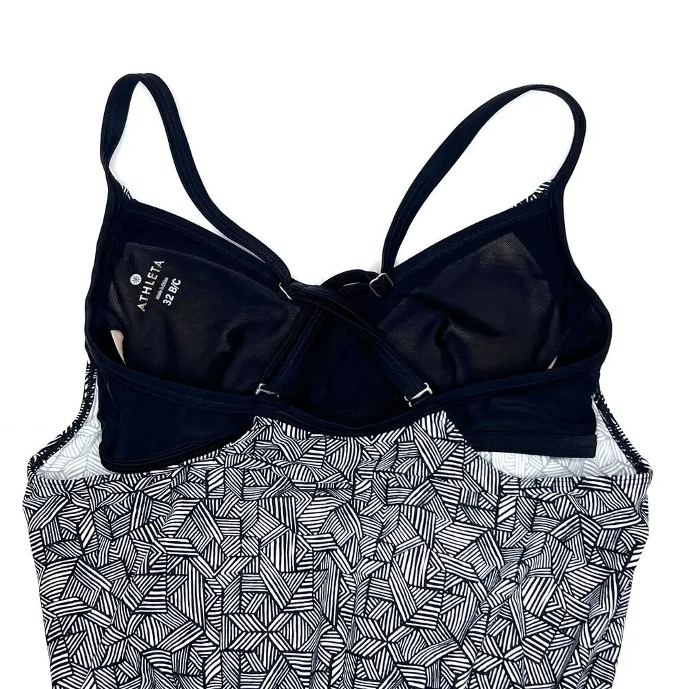 Athleta Laguna Side Scrunch Black and White Tankini Size 32 B/C
